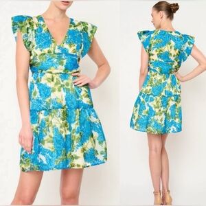 Flora Bea blue and green Antigua Island hydrangea mini dress